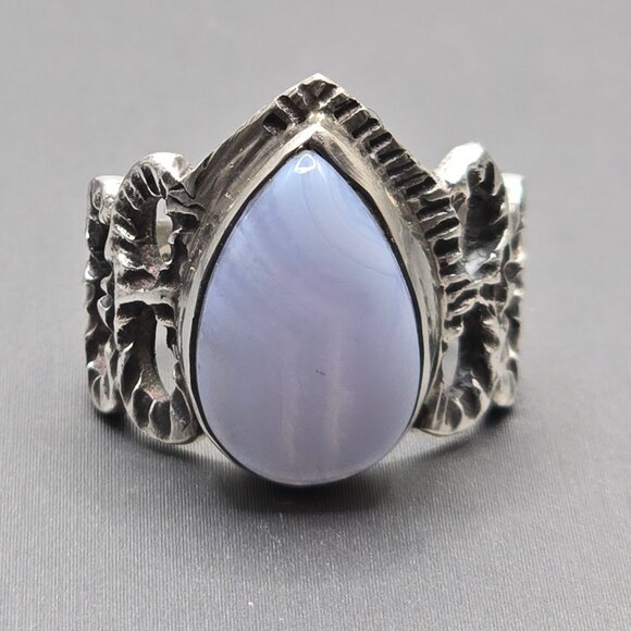 Unbranded Jewelry - VTG Sterling Silver Teardrop Blue Lace Agate Ring Size 6.5 Cut-Out Link Band